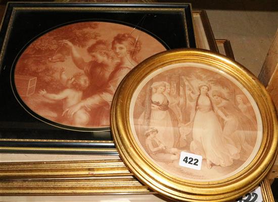 Collection of gilt framed Sepia figurative prints